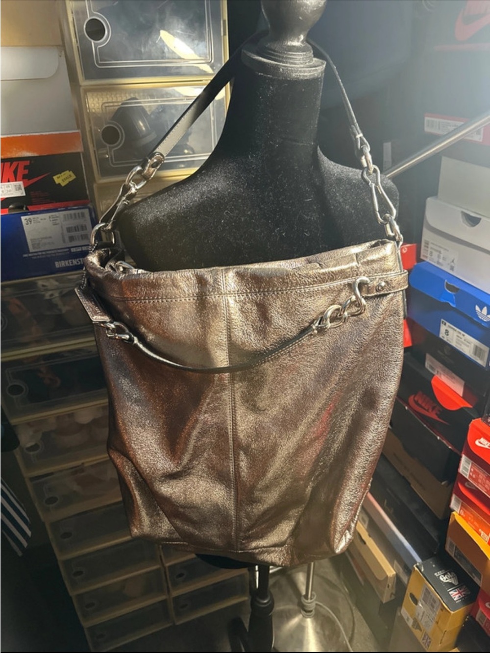 Metallic Brown Leather Shoulder Bag